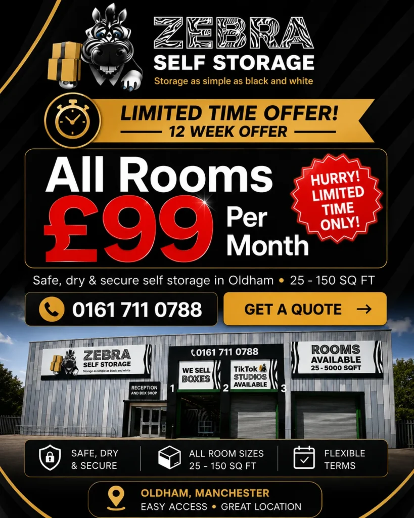 Zebra Self Storage 12 week offer all rooms £99 per month in Oldham