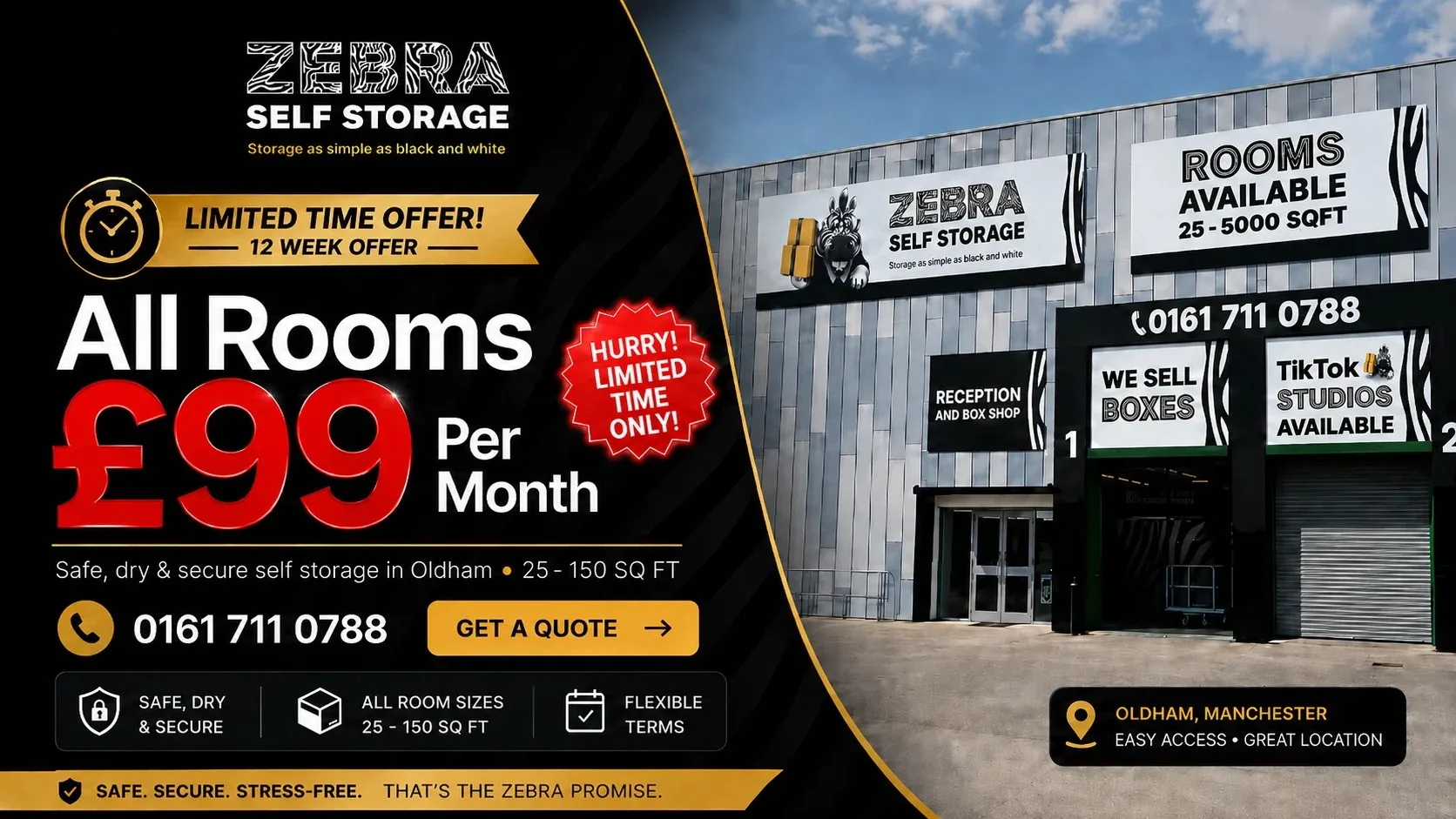 Zebra Self Storage 12 week offer all rooms £99 per month in Oldham